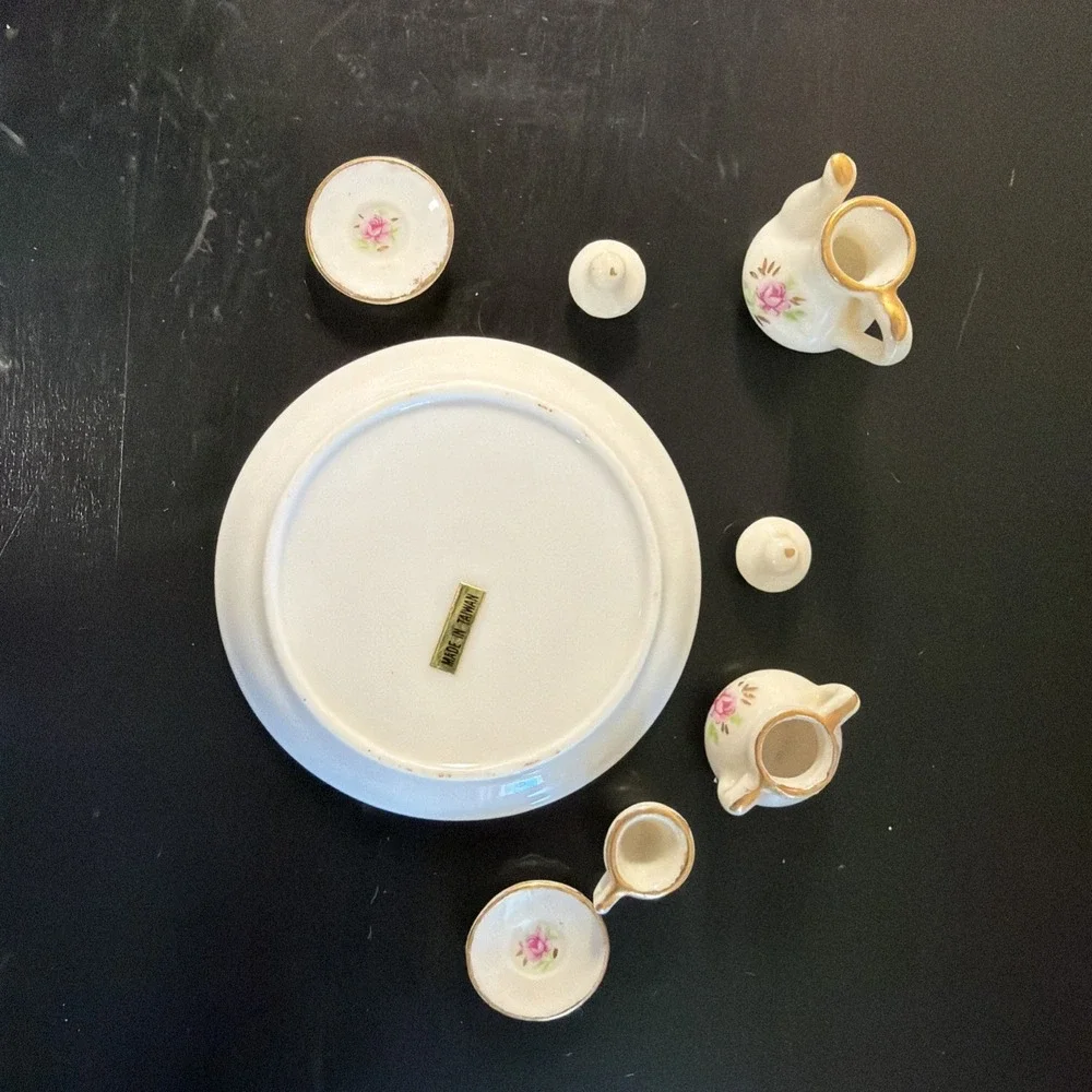 Vintage Miniature 8pcs. ROSE Tea Set Dollhouse Decor
